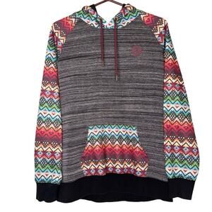 Hooey Hoodie Men Large Gray Pullover Long Sleeve Sweatshirt Southwestern Aztec